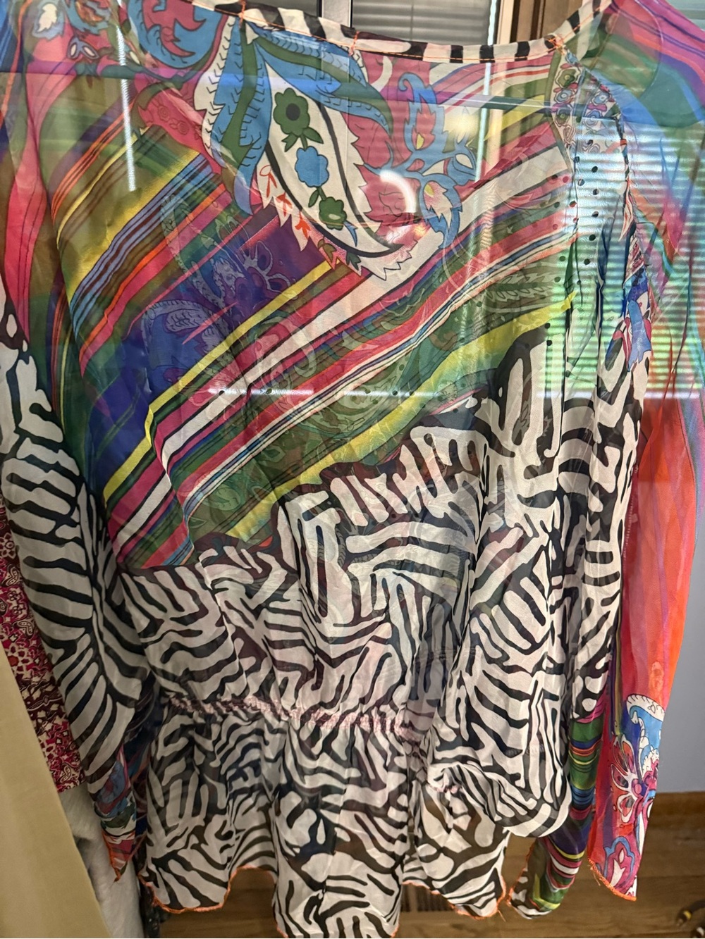 Boho Multicolor Zebra-Print Sheer Women's Top